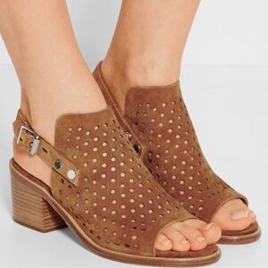 rag & bone Perforated Suede Peep-Toe Slingback Heels - Tan